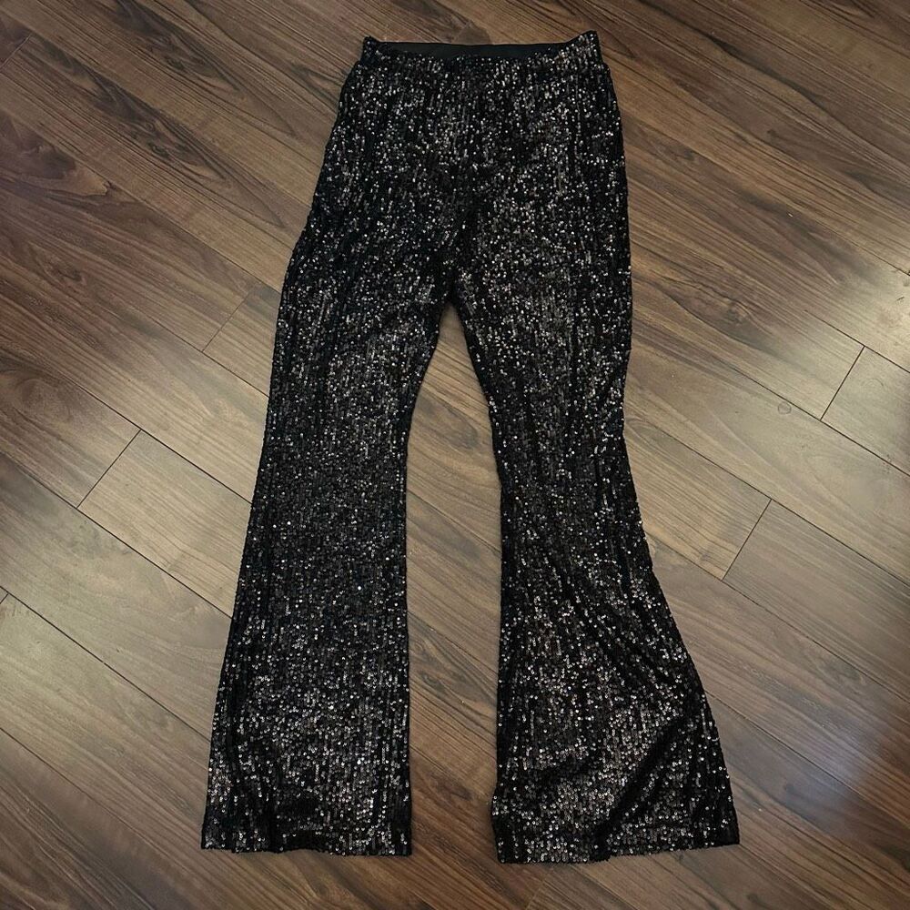 Women’s black sequin pants small flared